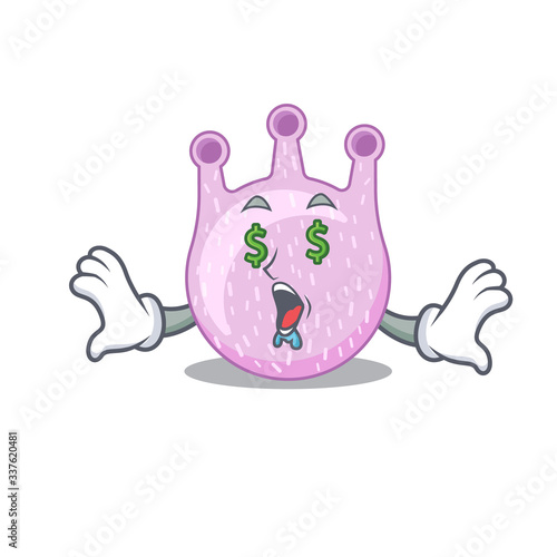 Rich cartoon character design of viridans streptococci with money eyes