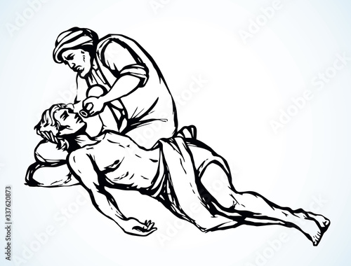 The parable of the good Samaritan. Vector drawing