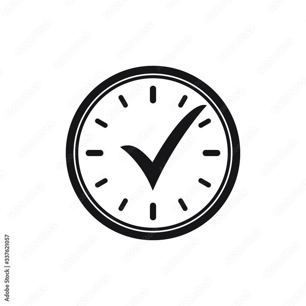 Check mark in clock vector icon Check mark in clock vector icon