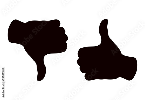 Thumbs up and down. Yes and no concept. Vector drawing