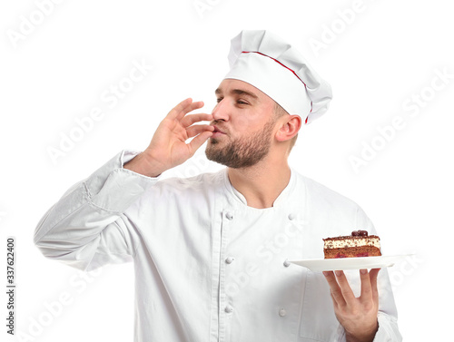 Handsome male chef with des...