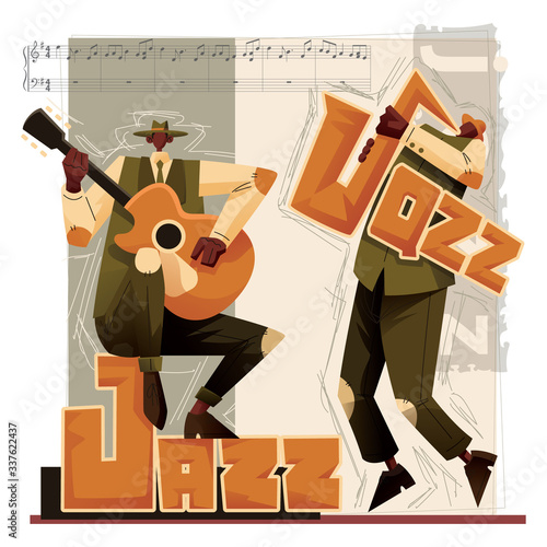 Jazz Music Players Vector Illustration Saxophone and Guitar