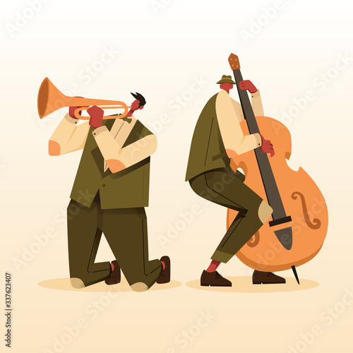 Music Jazz Player with double bass and trumpet vector