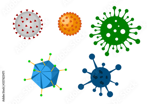 closeup stylized virus illustration, various of viruses isolated on a white background