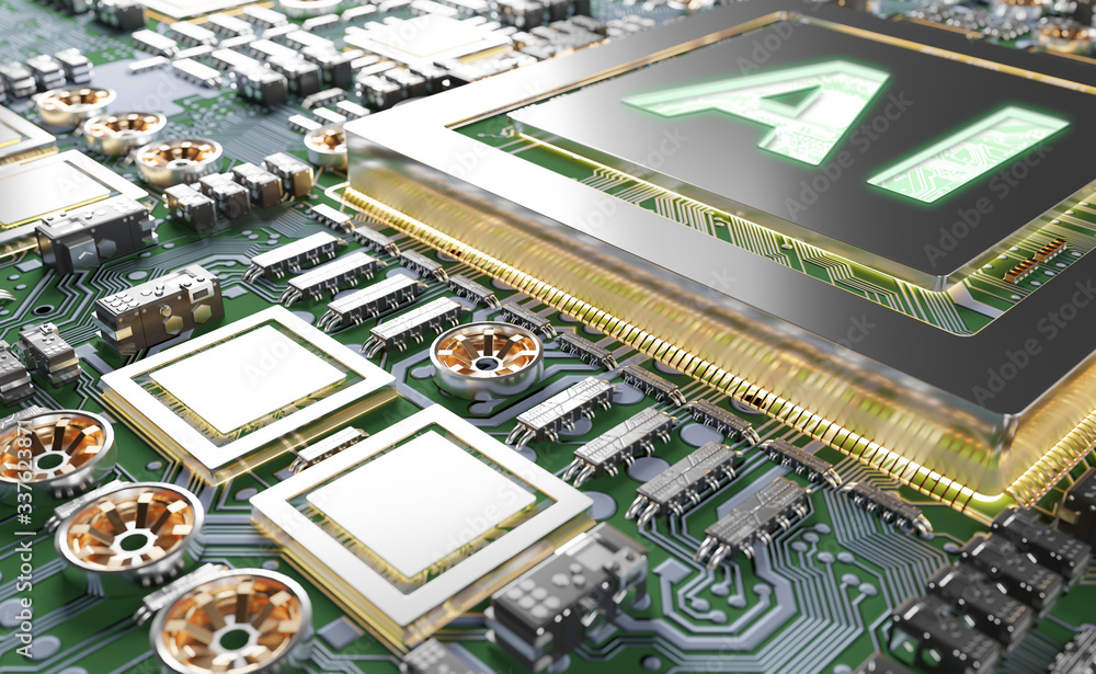 Artificial Intelligence in a modern GPU card 3D rendering Artificial Intelligence in a modern GPU card 3D rendering