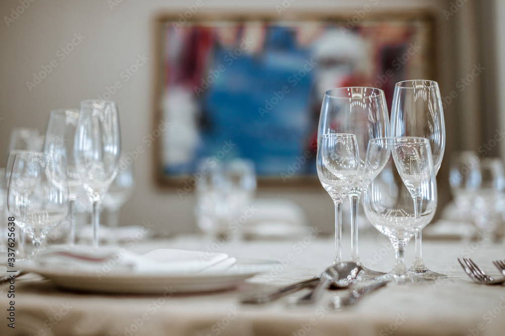 Serving the dining table in the restaurant. Empty glass. Serving the dining table in the restaurant. Empty glass.