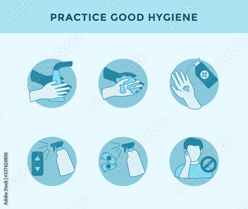 good hygiene practice concept with some related icon for corona virus covid-19 with modern flat style