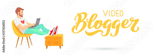 Blogger -vector hand letter script. Conceptual handwritten text. Ideal for card, poster, handwritten logo for overlay, print, social media, gifts, other sets. Lettering isolated on white.