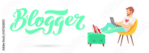 Blogger -vector hand letter script. Conceptual handwritten text. Ideal for card, poster, handwritten logo for overlay, print, social media, gifts, other sets. Lettering isolated on white.