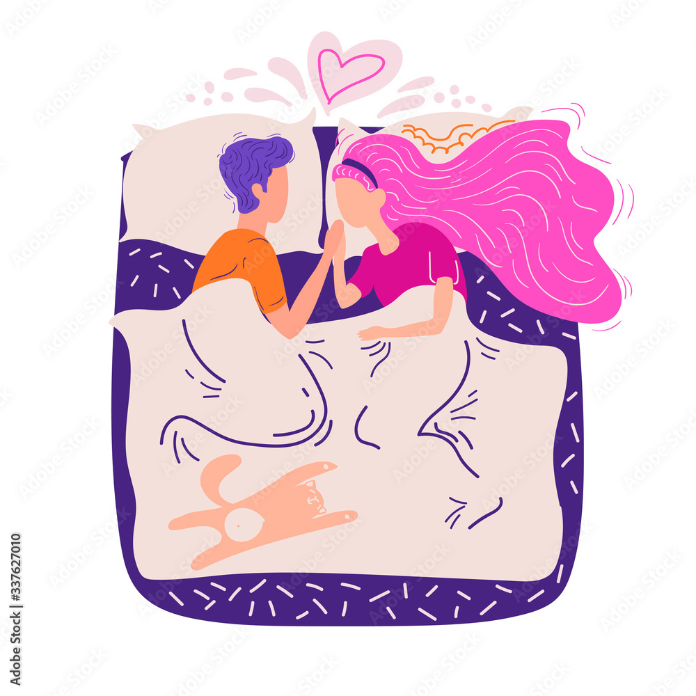 Couple in bed. Man and woman laying in bed. Heterosexual couple