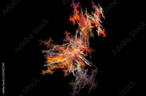 Orange green yellow fractal on black background. Abstract wallpaper. Graphic design pattern. Colorful texture.