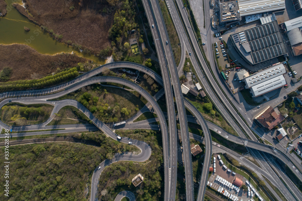 Naklejka premium Highway aerial view with drone