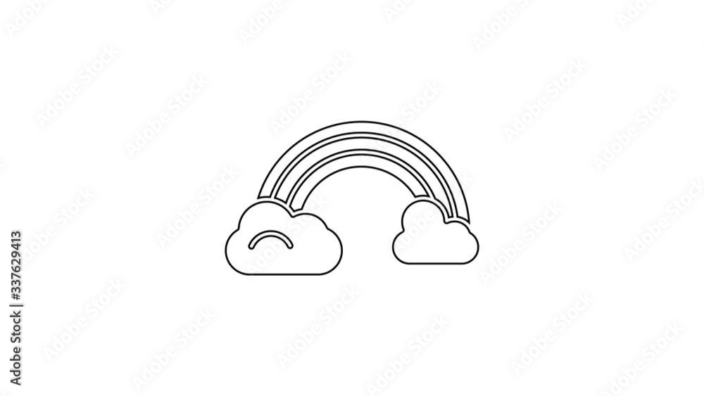 Black line Rainbow with clouds icon isolated on white background. 4K Video motion graphic animation Black line Rainbow with clouds icon isolated on white background. 4K Video motion graphic animation