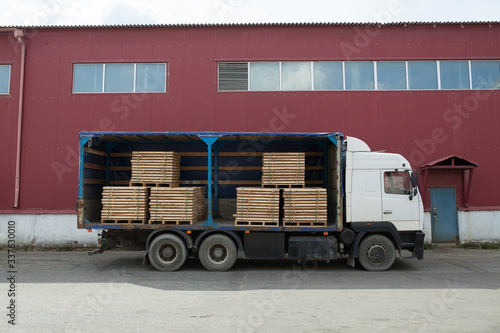 Truck loaded at plywood factory