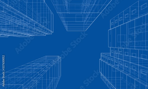 Vector wire-frame model of a multi-storey building