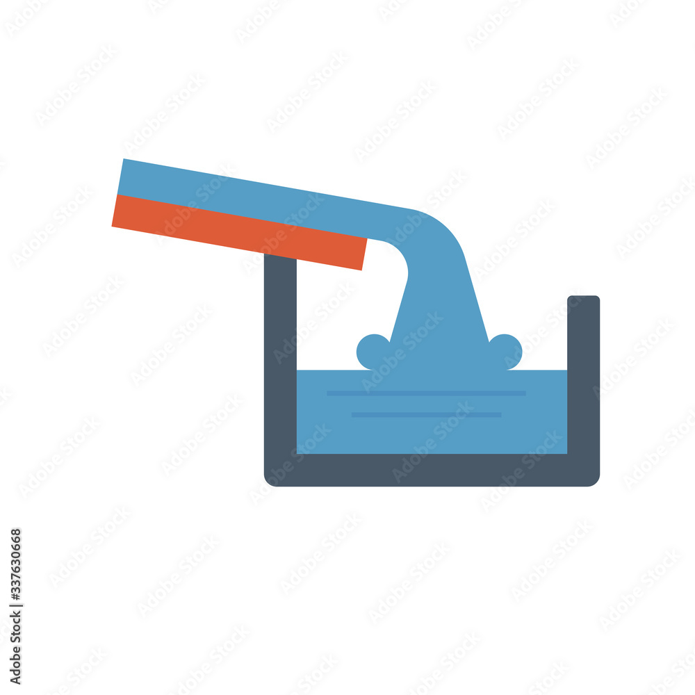 Square style gutter vector icon. Also call rain gutter or eavestrough. Include rainwater flow off roof. That is water discharge and drainage system to protection exterior wall of building from damage. Square style gutter vector icon. Also call rain gutter or eavestrough. Include rainwater flow off roof. That is water discharge and drainage system to protection exterior wall of building from damage.