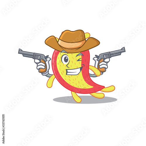 Cute handsome cowboy of azorhizobium caulinodans cartoon character with guns