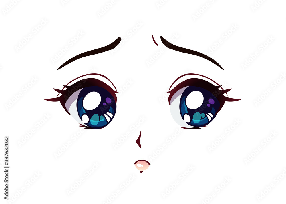 Sad anime face. Manga style big blue eyes Stock Vector | Adobe Stock