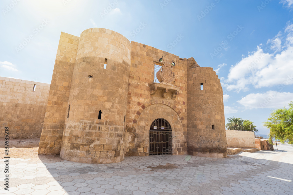 Main entrance gate of Aqaba Fortress, Mamluk Castle located in Aqaba city, Jordan