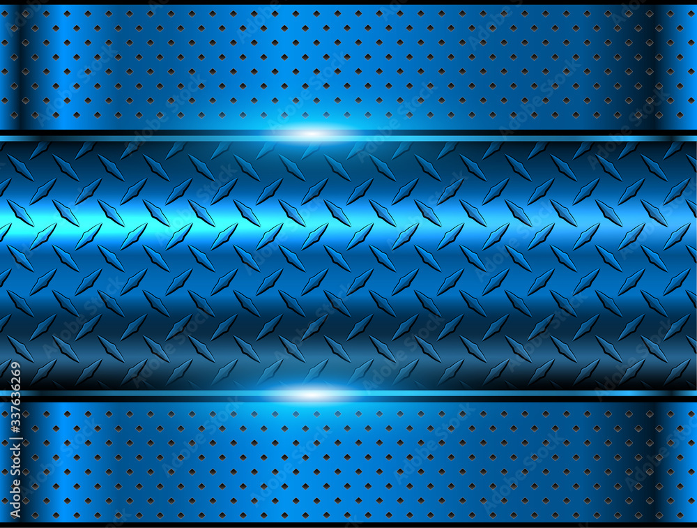Background blue metallic, 3d chrome vector design with diamond plate