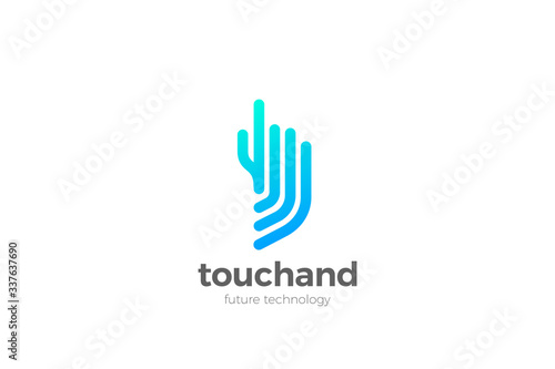 Hand Touch Finger Logo click press touchscreen app vector design template linear outline style. © Sentavio