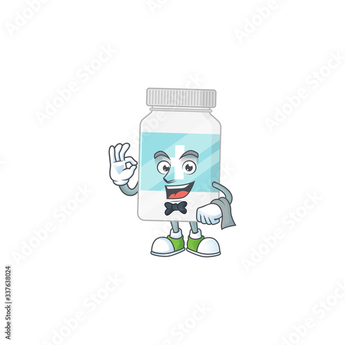 A supplement bottle waiter cartoon character ready to serve © kongvector
