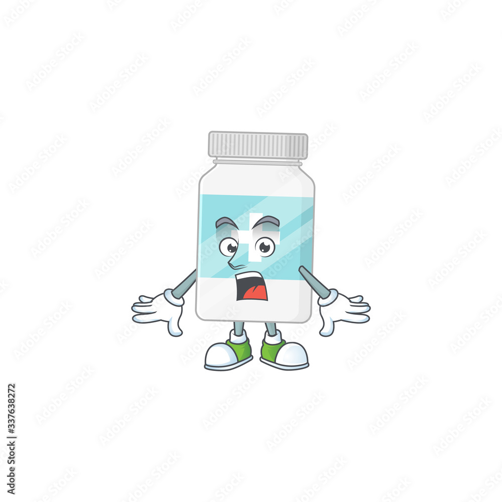 A cartoon design of supplement bottle showing an amazed gesture