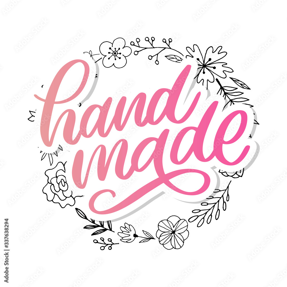 Hand made. Vector icon. Sign. Hand lettering. Slogan