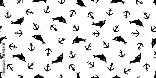 Anchor seamless pattern fish dolphin shark vector boat pirate helm Nautical maritime sea ocean repeat wallpaper scarf isolated tile background illustration design