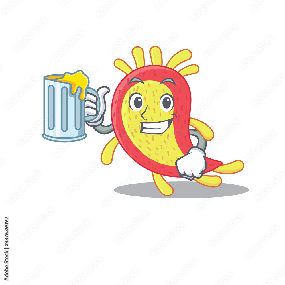 A cartoon concept of azorhizobium caulinodans rise up a glass of beer A cartoon concept of azorhizobium caulinodans rise up a glass of beer