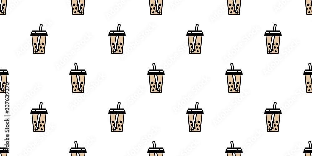Boba tea seamless pattern vector bubble milk tea scarf isolated tile ...