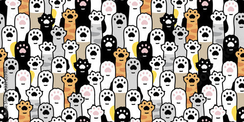 cat paw seamless pattern footprint vector kitten breed calico ginger scarf isolated cartoon doodle tile wallpaper repeat background illustration textile design