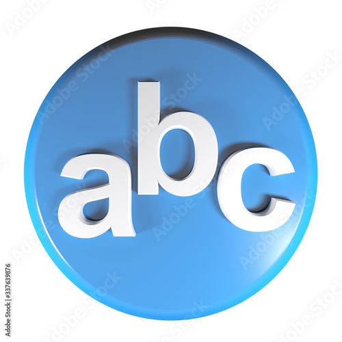 abc blue circle push buttn on white background - 3D rendering illustration