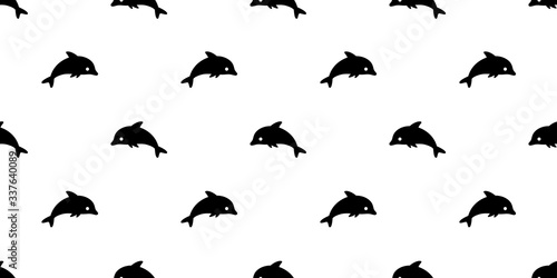 dolphin Seamless pattern fish vector shark tuna doodle cartoon salmon whale wave ocean sea scarf isolated repeat wallpaper tile background illustration textile design © CNuisin