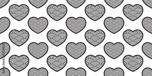 heart seamless pattern valentine japanese wave vector tile background scarf isolated repeat wallpaper cartoon illustration textile doodle design
