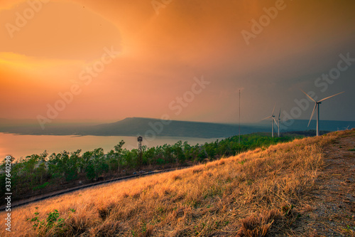 The background of the twilight evening in the blurring of the sunset during the day, overlooking the lake Observatory tower, the beauty of the viewpoint according to tourist attractions © bangprik