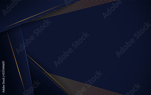 Abstract luxury background with geometric shapes and gold lines. Futuristic concept with dark blue rhombus vector illustration.