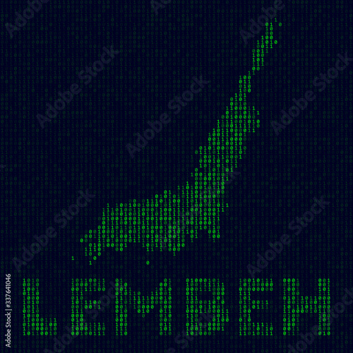 Digital Lembeh logo. Island symbol in hacker style. Binary code map of Lembeh with island name. Amazing vector illustration.