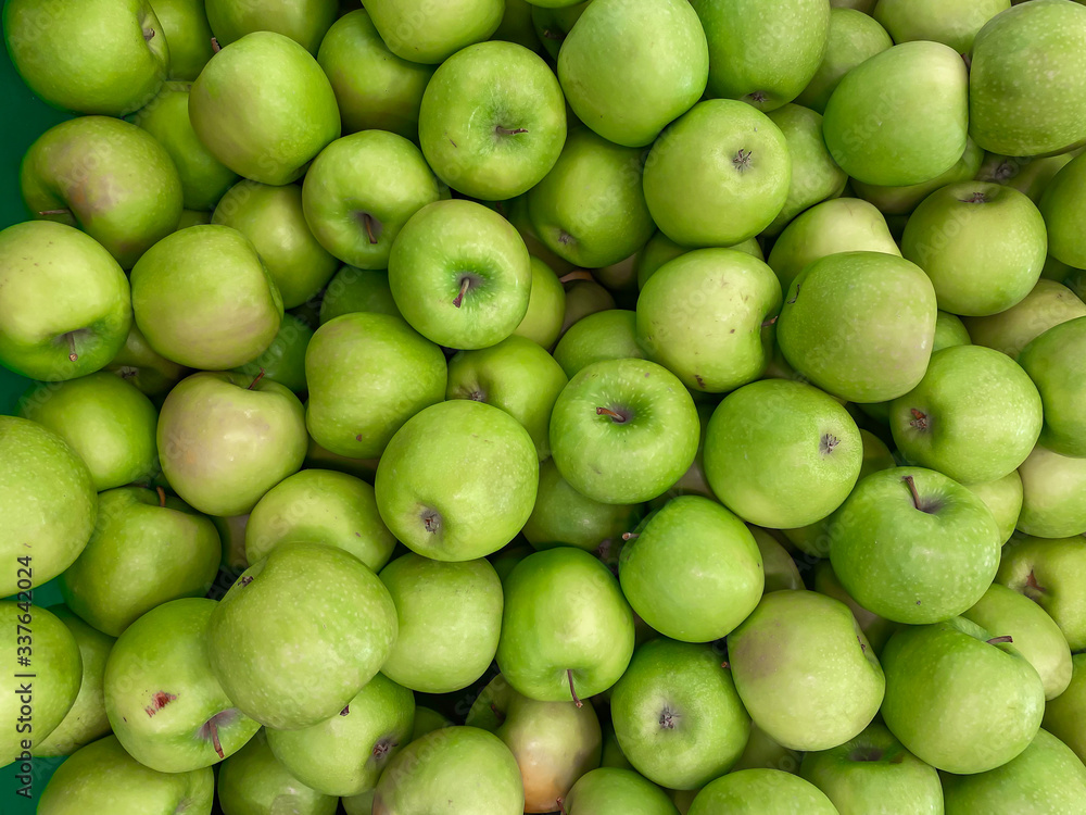 Green Apple Background, freshly picked from tree Green Apple Background, freshly picked from tree