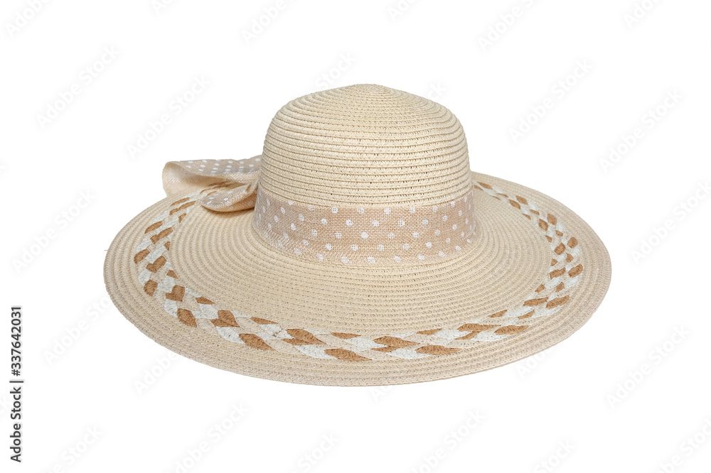 A hat isolated on a white background. The hat is tied with a bow and a pattern on the brim. (with Clipping Path) A hat isolated on a white background. The hat is tied with a bow and a pattern on the brim. (with Clipping Path)