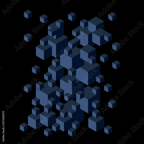 Background from clusters of blue isometric cubes  densely clustered nearby.