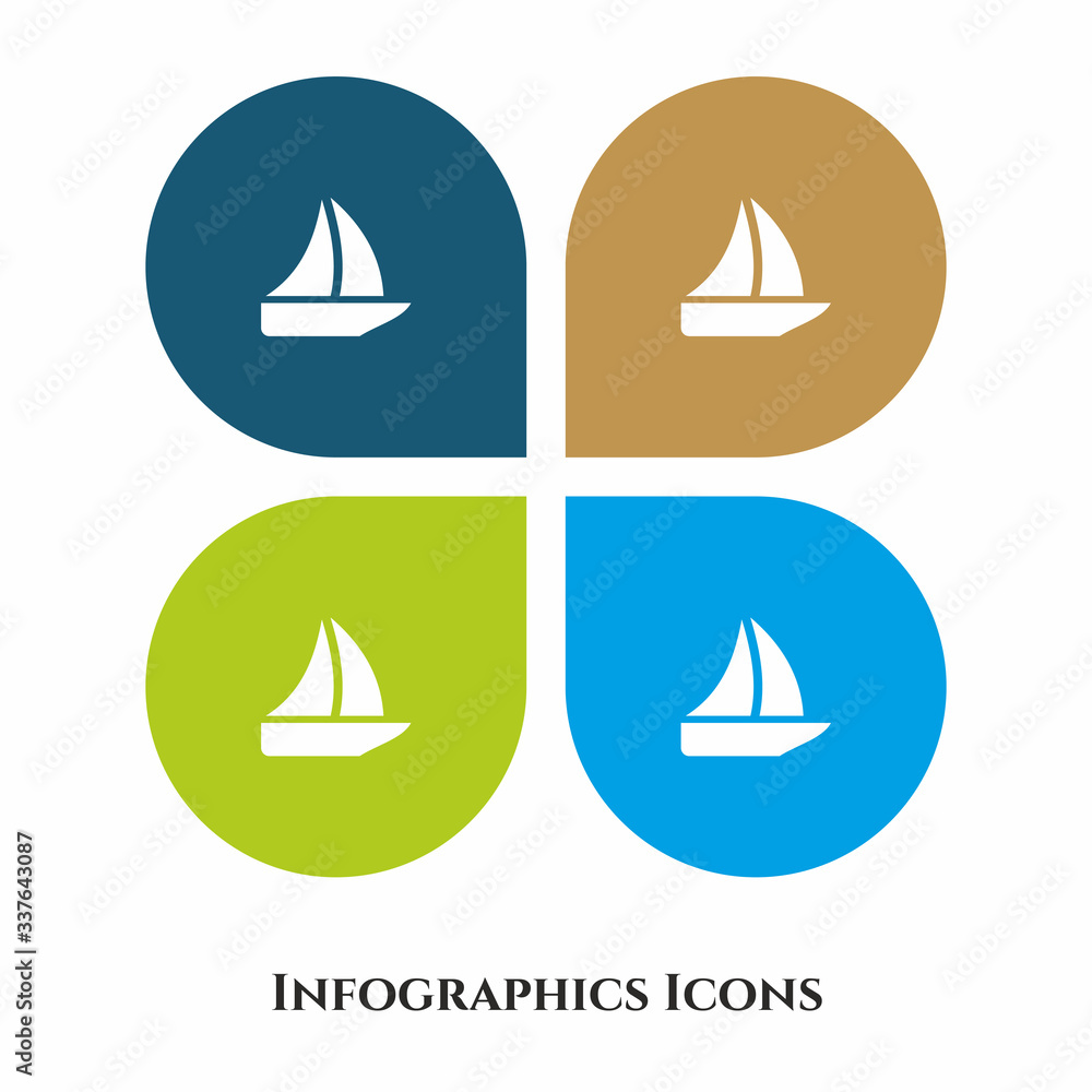 Sailboat Vector Illustration icon for all purpose. Isolated on 4 different backgrounds.