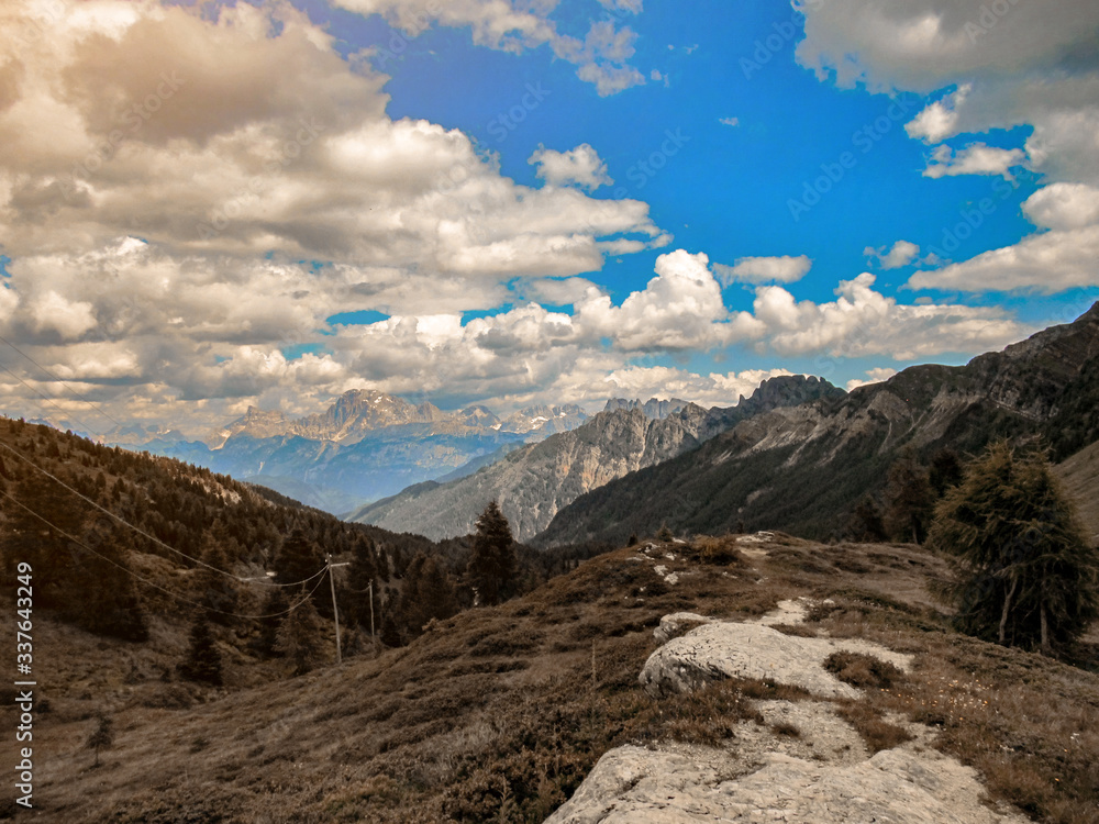 beautiful mountain landscape with clouds in the italian alps/dolomites in Val di Fiemme