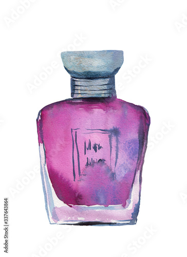 Perfume bottle drawn in watercolor and ink. Ink hand-drawn illustration