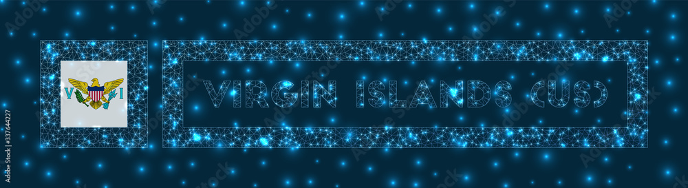 Virgin Islands (US) badge. Flag of Virgin Islands (US) in glowing network geometric style. Cool vector illustration.