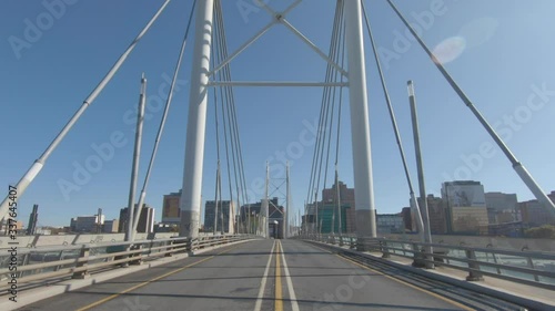 A tracking shot on Nelson Mandela bridge in Johannesburg to show how empty and quiet the city is during Covid-19 Coronavirus lockdown.  photo