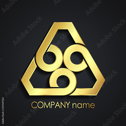 3d golden linear shape abstract triangle logo design