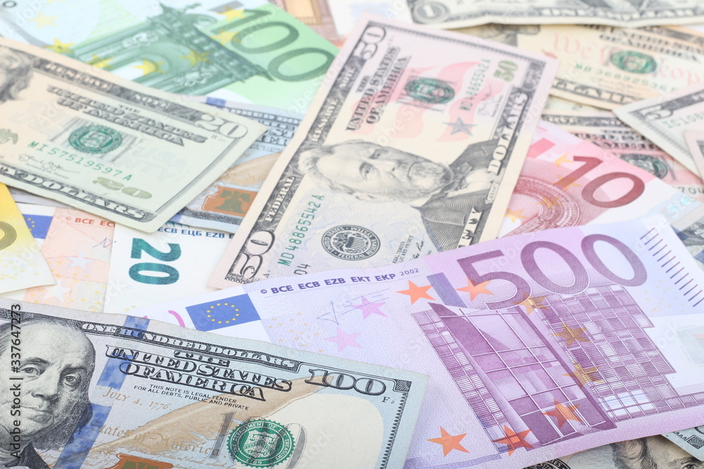 many dollar and euro banknote as background. many dollar and euro banknote as background.