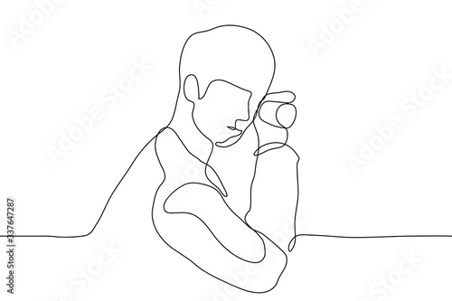 man overhears by applying a glass to his ear. The concept of eavesdropping, information mining, the birth of gossip, meanness, tracking, harassment, data theft. One continuous line art, for animation