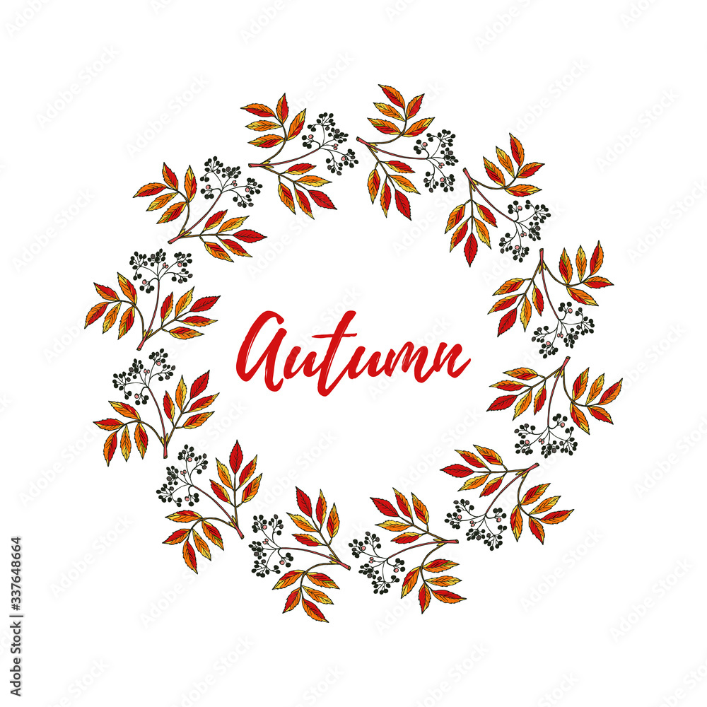 Hand drawn vintage autumn wreath